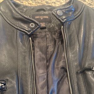 True Religion Black Leather Bomber Jacket